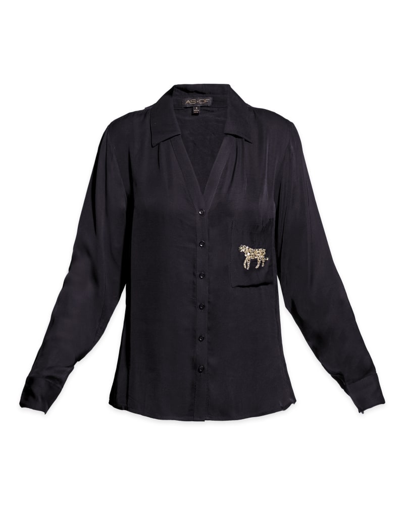 Front of a size L Spirit Animal Blouse in Black by AS by DF. | dia_product_style_image_id:299418
